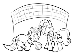 Size: 2000x1493 | Tagged: safe, artist:secoh2000, babs seed, sweetie belle, g4, color me, lineart, monochrome, volleyball