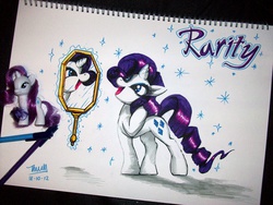 Size: 1280x960 | Tagged: safe, artist:redflare500, rarity, pony, unicorn, g4, female, mare, mirror, solo, traditional art