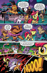 Size: 1040x1600 | Tagged: safe, idw, official comic, apple bloom, scootaloo, sweetie belle, earth pony, pegasus, pony, unicorn, g4, official, spoiler:comic, spoiler:comic01, animal, comic, cutie mark crusaders, disguise, disguised changeling, female, filly, fluttershy's cottage, hat, issue 1, nightmare fuel, peril, preview, you know for kids