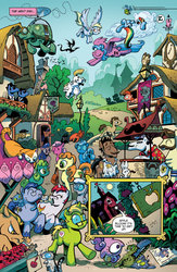 Size: 1040x1600 | Tagged: safe, artist:andypriceart, idw, official comic, ace point, acoustic blues, angel bunny, anger drop, belle star, bittersweet (g4), bulk biceps, carrot top, cherry chomper, cranky doodle donkey, derpy hooves, doctor whooves, electric blues, firefly, golden harvest, iron will, leadwing, magnum flanks, mayor mare, orange crush (g4), owlowiscious, philomena, rainbow dash, screwball, shut-eye, silver spoon, softheart, tangerine tuft, tank, time turner, verdant fields, watersprout waves, cat, changeling, donkey, earth pony, parasprite, pegasus, phoenix, pony, unicorn, g1, g4, the return of queen chrysalis, spoiler:comic01, alice price, andy price, background pony, blues brothers, censored vulgarity, changelings are terrible actors, cherry, cloud, comic, disguise, disguised changeling, drool, elwood j. blues, exclamation point, facial hair, fake moustache, food, g1 to g4, generation leap, grawlixes, horses doing horse things, idw advertisement, issue 1, jake blues, katie cook, magnum p.i., male, moustache, ponified, ponyville, preview, sleeping, snorting, stallion, sunglasses, thomas magnum, weight, wig, z