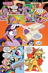 Size: 1040x1600 | Tagged: safe, artist:andypriceart, idw, official comic, applejack, fluttershy, pinkie pie, rainbow dash, rarity, spike, twilight sparkle, dragon, earth pony, pegasus, pony, unicorn, g4, official, the return of queen chrysalis, spoiler:comic, burp, comic, disguise, disguised changeling, dragon mail, dragonfire, female, fire, fire breath, fire burp, form letter, glowing horn, horn, idw advertisement, issue 1, male, mare, preview, scroll, shocked, snorting