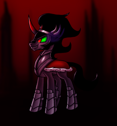 Size: 908x979 | Tagged: safe, artist:myhysteria, king sombra, g4, armor, curved horn, grin, horn, smiling, sombra eyes
