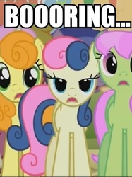 Size: 402x537 | Tagged: safe, edit, edited screencap, screencap, amethyst star, bon bon, carrot top, cherry berry, golden harvest, merry may, sparkler, sweetie drops, fall weather friends, g4, bon bon is not amused, caption, cropped, reaction image