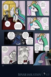 Size: 1275x1911 | Tagged: safe, artist:dracojayproduct, princess celestia, princess luna, oc, oc:reginald whitmane, comic:lunar isolation, g4, comic