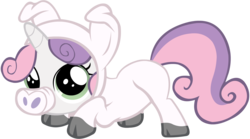 Size: 2675x1482 | Tagged: dead source, safe, sweetie belle, pony, unicorn, g4, one bad apple, animal costume, animal onesie, clothes, costume, female, kigurumi, onesie, pig costume, simple background, solo, transparent background, vector