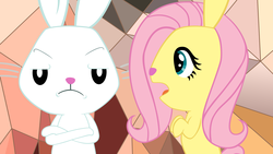 Size: 4320x2430 | Tagged: safe, artist:mrbarthalamul, angel bunny, fluttershy, g4, bunnyshy, gotye, parody, somebody that i used to know, species swap