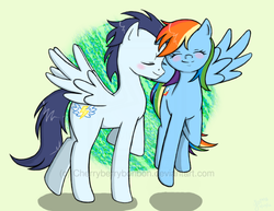 Size: 600x462 | Tagged: safe, artist:cherryberrybonbon, rainbow dash, soarin', pegasus, pony, g4, female, male, mare, ship:soarindash, shipping, stallion, straight