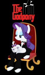 Size: 6000x10000 | Tagged: safe, artist:gen-jack-oneill, opalescence, rarity, pony, g4, absurd resolution, bipedal, black background, chair, clothes, duo, parody, pet, simple background, sitting, suit, the godfather, vector