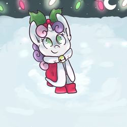 Size: 1000x1000 | Tagged: safe, artist:ponygoggles, sweetie belle, pony, g4, christmas, female, snow, snowfall, solo, winter