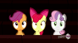 Size: 500x281 | Tagged: safe, screencap, apple bloom, scootaloo, sweetie belle, g4, one bad apple, animated, female