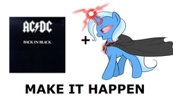 Size: 1176x700 | Tagged: safe, artist:theparagon, trixie, pony, unicorn, g4, magic duel, my little pony: friendship is magic, ac/dc, album, alicorn amulet, all caps, back in black, cape, clothes, exploitable meme, female, make it happen, mare, meme, rock (music), song reference