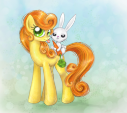 Size: 1100x975 | Tagged: safe, artist:munadrake, angel bunny, carrot top, golden harvest, g4, cute, cutie top, duo, female, male, tongue out