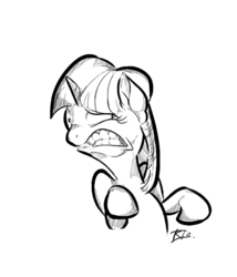 Size: 600x700 | Tagged: safe, artist:keentao, twilight sparkle, pony, g4, black and white, bust, disgusted, female, frown, grayscale, gritted teeth, monochrome, simple background, solo, white background, wide eyes