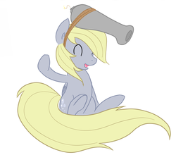 Size: 987x868 | Tagged: safe, artist:fribox, derpy hooves, pegasus, pony, g4, cannon, cute, eyes closed, female, headcannon, headcanon, pun, simple background, smiling, solo, visual pun, white background