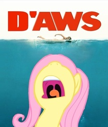Size: 500x591 | Tagged: safe, fluttershy, g4, jaws, movie poster, parody, underwater, water