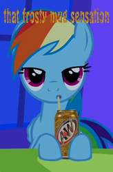 Size: 800x1223 | Tagged: safe, rainbow dash, pegasus, pony, g4, a&w, bedroom eyes, drinking, female, mare, product placement, root beer, sipping, solo, straw, text