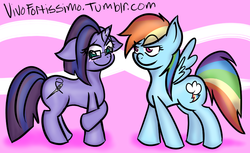 Size: 885x541 | Tagged: safe, artist:vivofortissimo, rainbow dash, oc, g4, blushing