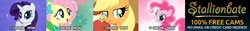 Size: 724x90 | Tagged: safe, applejack, fluttershy, pinkie pie, rarity, g4, parody, ponyspin