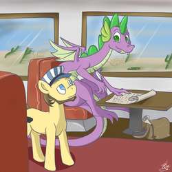 Size: 5000x5000 | Tagged: safe, artist:tlatophat, spike, oc, dragon, pony, g4, absurd resolution, train