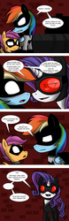 Size: 1250x3990 | Tagged: safe, artist:scootawhat, rainbow dash, rarity, scootaloo, pegasus, pony, unicorn, g4, batman, batman and robin, batmare, blushing, catmare, catwoman, comic, crossover, female, lesbian, mare, parody, robin, sexual tension, ship:raridash, shipping