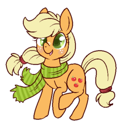 Size: 433x425 | Tagged: safe, artist:lulubell, applejack, earth pony, pony, g4, clothes, female, hatless, mare, missing accessory, pixel art, scarf, simple background, solo, transparent background