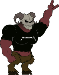Size: 3842x4895 | Tagged: safe, artist:ddhyuugaman, oc, oc only, oc:wolflor, demon, .mov, clothes, cloven hooves, devil horn (gesture), male, metallica, parody, shirt, simple background, skull, solo, t-shirt, transparent background