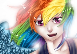 Size: 1500x1061 | Tagged: safe, artist:firstsky, rainbow dash, human, g4, female, humanized, solo, winged humanization