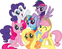 Size: 788x625 | Tagged: safe, artist:missrarity, applejack, fluttershy, pinkie pie, rainbow dash, rarity, twilight sparkle, g4, mane six, mane six opening poses, palette swap, recolor