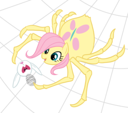 Size: 850x750 | Tagged: safe, artist:equestria-prevails, angel bunny, fluttershy, original species, spider, g4, implied hard vore, implied vore, simple background, species swap, spider web, spidershy, transparent background