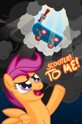 Size: 800x1200 | Tagged: safe, artist:kefkafloyd, scootaloo, g4, crepuscular rays, female, filly, foal, overcast, raised hoof, scooter