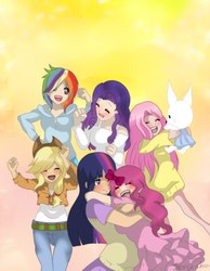 Size: 844x1090 | Tagged: safe, artist:xxxthensichanxxx, applejack, fluttershy, pinkie pie, rainbow dash, rarity, twilight sparkle, human, g4, humanized, parody