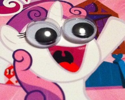 Size: 447x358 | Tagged: safe, sweetie belle, g4, card, googly eyes, photo, special eyes, trading card