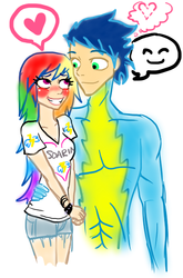 Size: 411x621 | Tagged: safe, artist:vividorchid, rainbow dash, soarin', human, g4, female, humanized, male, ship:soarindash, shipping, straight