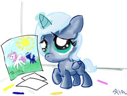 Size: 900x675 | Tagged: safe, artist:catscratchpaper, princess celestia, princess luna, pony, g4, drawing, filly, woona