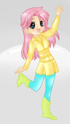 Size: 595x1045 | Tagged: dead source, safe, artist:cheshirecloud, artist:popuicat, fluttershy, human, g4, female, humanized, solo