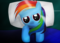 Size: 1509x1080 | Tagged: safe, artist:izeer, rainbow dash, pony, g4, bed, female, looking at you, solo