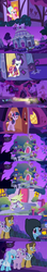 Size: 481x2726 | Tagged: safe, edit, edited screencap, screencap, doctor horse, doctor stable, fluttershy, nurse redheart, pinkie pie, rainbow dash, rarity, screw loose, twilight sparkle, g4, read it and weep, bathrobe, carousel boutique, catsuit, clothes, comic, female, flutterrage, fluttershy's cottage, golden oaks library, hat, male, night, nightcap, pajamas, robe, screencap comic
