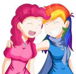 Size: 1138x1098 | Tagged: safe, artist:kurus22, pinkie pie, rainbow dash, human, g4, clothes, duo, duo female, female, humanized, scarf, simple background, transparent background