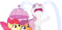 Size: 16598x8000 | Tagged: safe, artist:hourglass-vectors, apple bloom, scootaloo, sweetie belle, g4, one bad apple, season 3, absurd resolution, crying, female, filly, foal, nose in the air, ocular gushers, simple background, transparent background, umbrella, vector