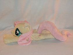 Size: 900x675 | Tagged: safe, artist:karasunezumi, fluttershy, pony, g4, beanie (plushie), irl, photo, plushie, solo