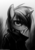 Size: 636x900 | Tagged: safe, artist:foxinshadow, oc, oc only, oc:coffee bean, unicorn, anthro, semi-anthro, abstract background, badass, black and white, clothes, collar, dark, edgy, emo, female, grayscale, hair over one eye, jacket, mare, monochrome, solo