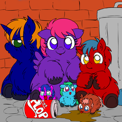 Size: 800x800 | Tagged: safe, artist:halonut, artist:marcusmaximus, fluffy pony, colored, fluffy pony foals, fluffy pony mother, strays