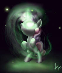 Size: 1900x2250 | Tagged: safe, artist:sameasusual, sweetie belle, pony, unicorn, g4, bipedal, female, glowing eyes, magic, solo
