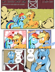 Size: 1000x1294 | Tagged: safe, artist:darkstarchan, applejack, rainbow dash, trixie, g4, comic, female, inconvenient trixie, lesbian, ship:appledash, shipping, the great and powerful countdown