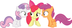 Size: 11353x4443 | Tagged: safe, artist:discorded, apple bloom, scootaloo, sweetie belle, g4, one bad apple, absurd resolution, cutie mark crusaders, eye contact, simple background, transparent background, vector