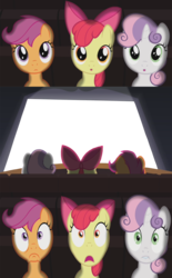 Size: 800x1290 | Tagged: safe, apple bloom, scootaloo, sweetie belle, g4, cutie mark crusaders, exploitable, exploitable meme, meme, template, theater meme