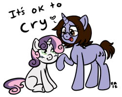 Size: 494x393 | Tagged: safe, artist:serenamidori, sweetie belle, oc, pony, unicorn, g4, crying, female, filly, foal, mare