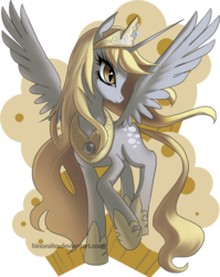 Size: 717x900 | Tagged: safe, artist:hinoraito, derpy hooves, alicorn, pony, g4, derpicorn, epic derpy, muffin, muffin queen