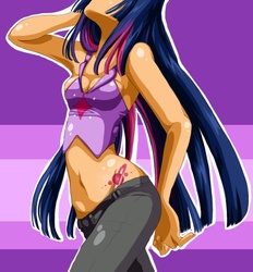 Size: 639x689 | Tagged: safe, artist:zoe-productions, twilight sparkle, human, g4, armpits, belly button, humanized, midriff, tattoo, tramp stamp