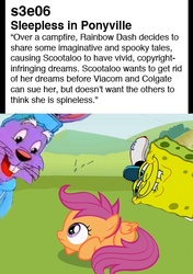 Size: 400x567 | Tagged: safe, scootaloo, rabbit, g4, sleepless in ponyville, animal, colgate (company), doctor rabbit, just one bite, looking at something, looking up, scared, spongebob squarepants, wing on flank, you like krabby patties don't you squidward?, youtube poop